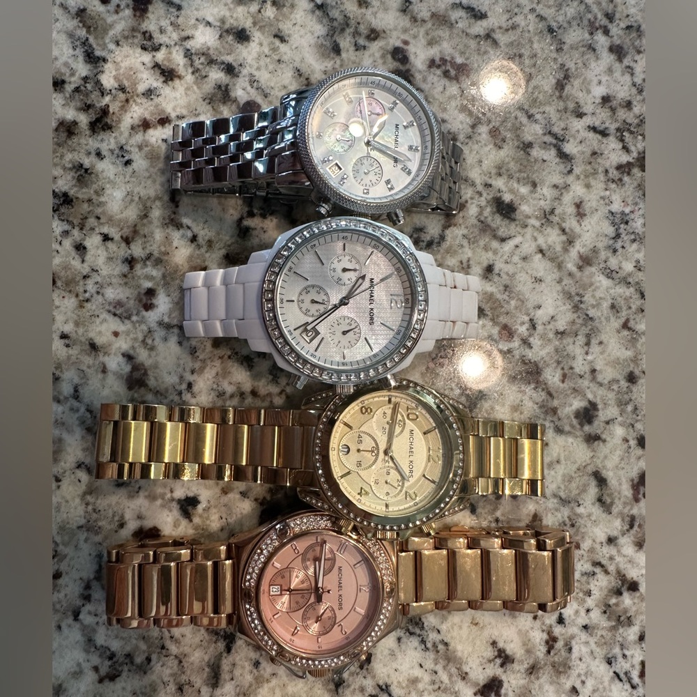 Lot of 4 Michael Kors Chronograph Watches white silver gold rose gold y2k 2000’s